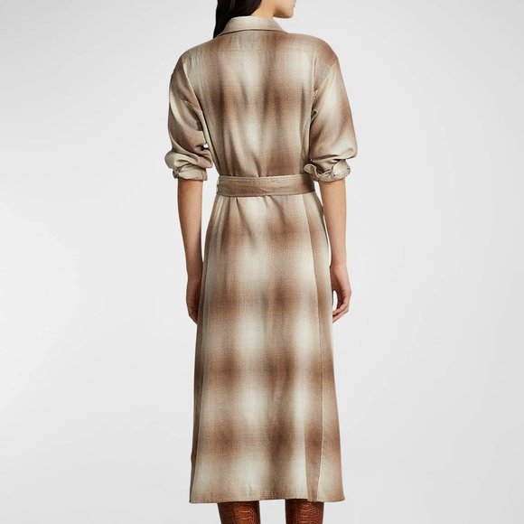 Plaid Belted Wool Shirt Dress - Picture 3 of 14